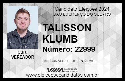 Candidato TALISSON KLUMB 2024 - SÃO LOURENÇO DO SUL - Eleições