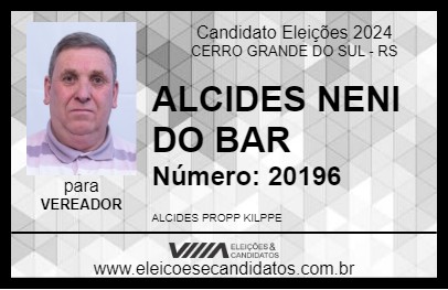 Candidato ALCIDES NENI DO BAR 2024 - CERRO GRANDE DO SUL - Eleições