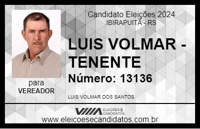 Candidato LUIS VOLMAR - TENENTE 2024 - IBIRAPUITÃ - Eleições