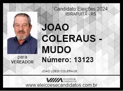 Candidato JOAO COLERAUS - MUDO 2024 - IBIRAPUITÃ - Eleições