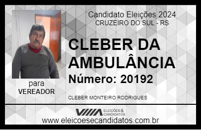 Candidato CLEBER DA AMBULÂNCIA 2024 - CRUZEIRO DO SUL - Eleições