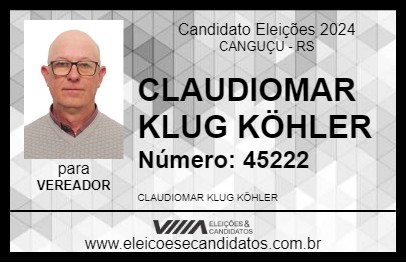 Candidato CLAUDIOMAR KLUG KÖHLER 2024 - CANGUÇU - Eleições