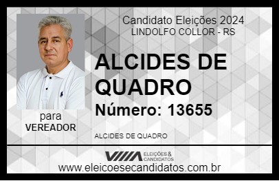 Candidato ALCIDES DE QUADRO 2024 - LINDOLFO COLLOR - Eleições