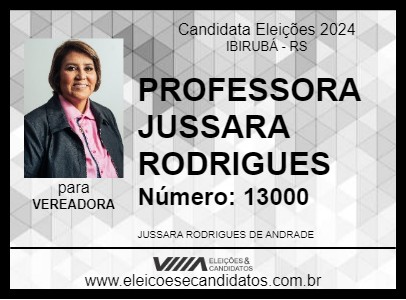 Candidato PROFESSORA JUSSARA RODRIGUES 2024 - IBIRUBÁ - Eleições