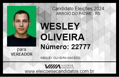 Candidato WESLEY OLIVEIRA 2024 - ARROIO DO PADRE - Eleições