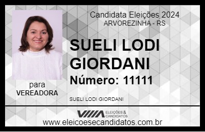 Candidato SUELI LODI GIORDANI 2024 - ARVOREZINHA - Eleições