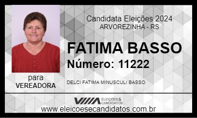 Candidato FATIMA BASSO 2024 - ARVOREZINHA - Eleições