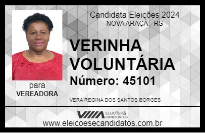 Candidato VERINHA VOLUNTÁRIA 2024 - NOVA ARAÇÁ - Eleições