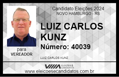 Candidato LUIZ CARLOS KUNZ 2024 - NOVO HAMBURGO - Eleições