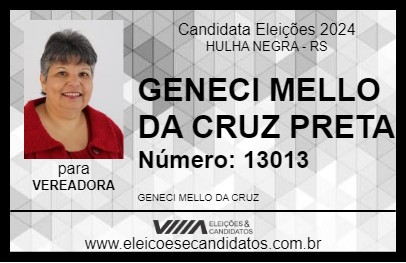 Candidato GENECI MELLO DA CRUZ PRETA 2024 - HULHA NEGRA - Eleições