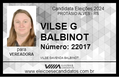 Candidato VILSE G BALBINOT 2024 - PROTÁSIO ALVES - Eleições