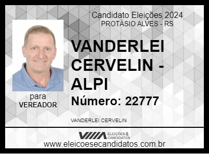 Candidato VANDERLEI CERVELIN - ALPI 2024 - PROTÁSIO ALVES - Eleições