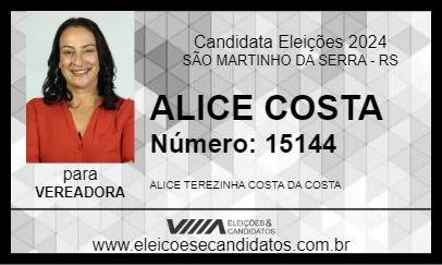 Candidato ALICE COSTA 2024 - SÃO MARTINHO DA SERRA - Eleições