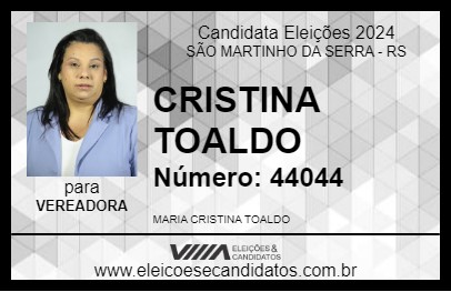 Candidato CRISTINA TOALDO 2024 - SÃO MARTINHO DA SERRA - Eleições