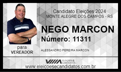 Candidato NEGO MARCON 2024 - MONTE ALEGRE DOS CAMPOS - Eleições