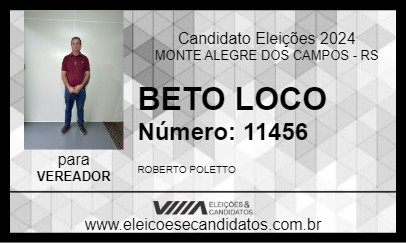 Candidato BETO LOCO 2024 - MONTE ALEGRE DOS CAMPOS - Eleições