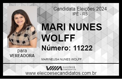 Candidato MARI NUNES WOLFF 2024 - IPÊ - Eleições