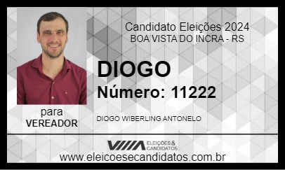 Candidato DIOGO 2024 - BOA VISTA DO INCRA - Eleições