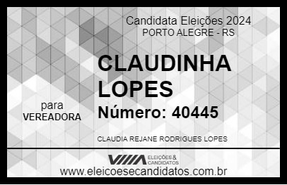 Candidato CLAUDINHA LOPES 2024 - PORTO ALEGRE - Eleições