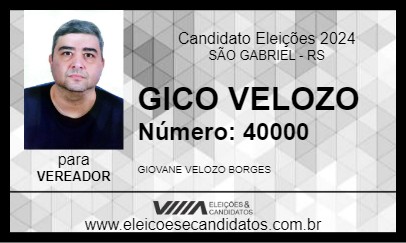 Candidato GICO VELOZO 2024 - SÃO GABRIEL - Eleições