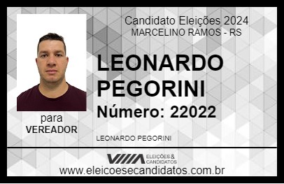 Candidato LEONARDO PEGORINI 2024 - MARCELINO RAMOS - Eleições