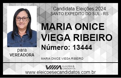 Candidato MARIA ONICE VIEGA RIBEIRO 2024 - SANTO EXPEDITO DO SUL - Eleições