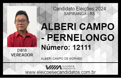 Candidato ALBERI CAMPO - PERNELONGO 2024 - SAPIRANGA - Eleições