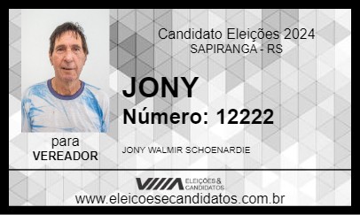 Candidato JONY 2024 - SAPIRANGA - Eleições