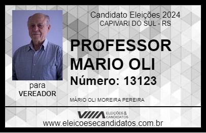 Candidato PROFESSOR MARIO OLI 2024 - CAPIVARI DO SUL - Eleições