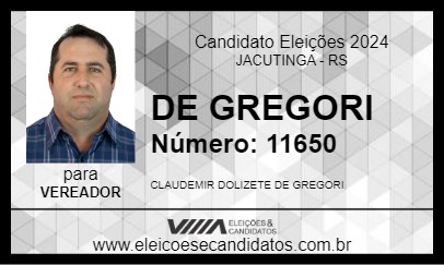 Candidato DE GREGORI 2024 - JACUTINGA - Eleições