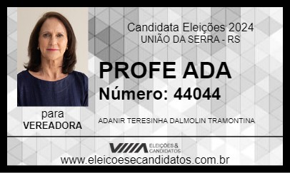 Candidato PROFE ADA 2024 - UNIÃO DA SERRA - Eleições