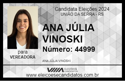 Candidato ANA JÚLIA VINOSKI 2024 - UNIÃO DA SERRA - Eleições