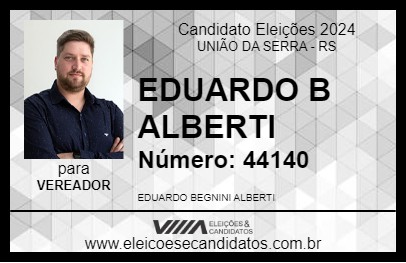 Candidato EDUARDO B ALBERTI 2024 - UNIÃO DA SERRA - Eleições