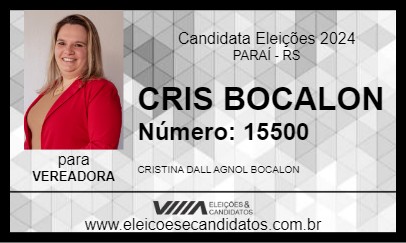 Candidato CRIS BOCALON 2024 - PARAÍ - Eleições