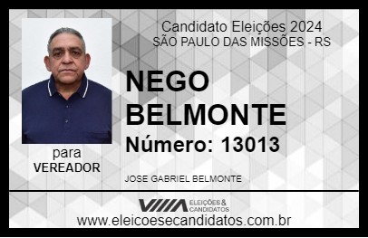 Candidato NEGO BELMONTE 2024 - SÃO PAULO DAS MISSÕES - Eleições