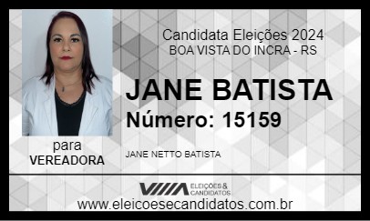 Candidato JANE BATISTA 2024 - BOA VISTA DO INCRA - Eleições