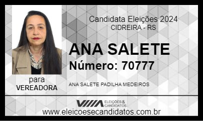 Candidato ANA SALETE 2024 - CIDREIRA - Eleições