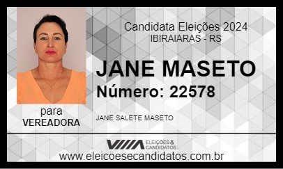 Candidato JANE MASETO 2024 - IBIRAIARAS - Eleições