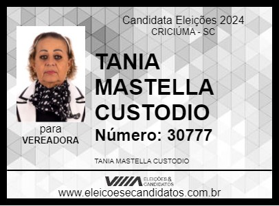 Candidato TANIA MASTELLA CUSTODIO 2024 - CRICIÚMA - Eleições