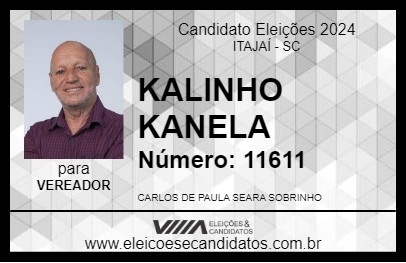 Candidato KALINHO KANELA 2024 - ITAJAÍ - Eleições