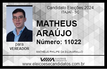 Candidato MATHEUS ARAÚJO 2024 - ITAJAÍ - Eleições