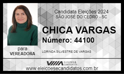 Candidato CHICA VARGAS 2024 - SÃO JOSÉ DO CEDRO - Eleições