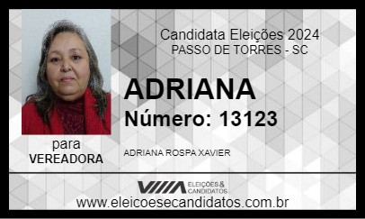 Candidato ADRIANA 2024 - PASSO DE TORRES - Eleições