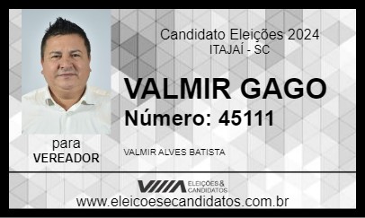 Candidato VALMIR GAGO 2024 - ITAJAÍ - Eleições