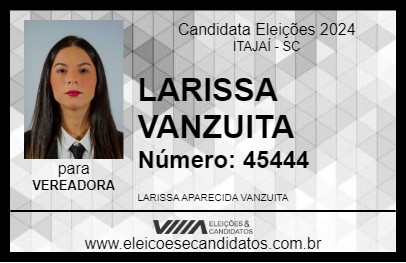 Candidato LARISSA VANZUITA 2024 - ITAJAÍ - Eleições