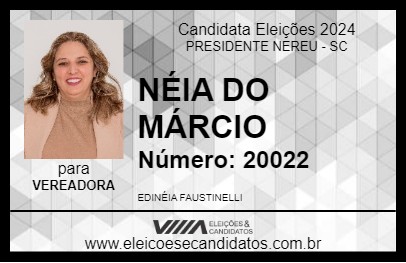 Candidato NÉIA DO MÁRCIO 2024 - PRESIDENTE NEREU - Eleições