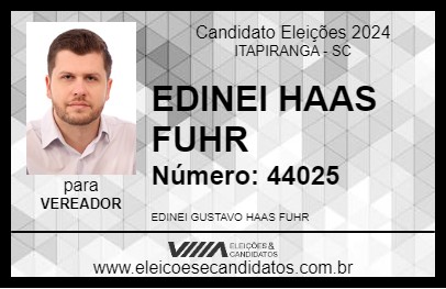 Candidato EDINEI HAAS FUHR 2024 - ITAPIRANGA - Eleições