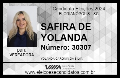 Candidato SAFIRA DE YOLANDA 2024 - FLORIANÓPOLIS - Eleições