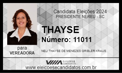 Candidato THAYSE 2024 - PRESIDENTE NEREU - Eleições