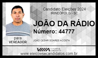 Candidato JOÃO DA RÁDIO 2024 - IRINEÓPOLIS - Eleições